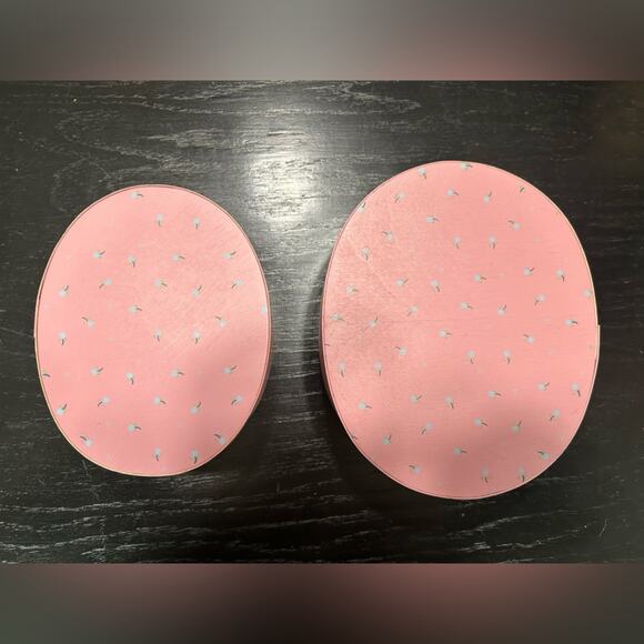 VINTAGE boxes - blush berry pink with hand painted tulips- set of 2 cottage - Picture 5 of 13